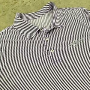 B Draddy Sport Men's Performance Golf Polo Purple Stripe Kiawah Island Golf Logo
